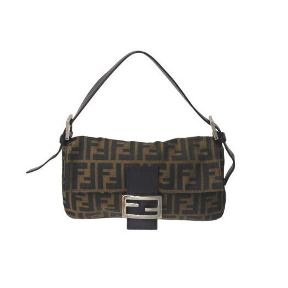 FENDI Mamma Bucket Hobo Shoulder Bag Zucca Canvas Leather Brown